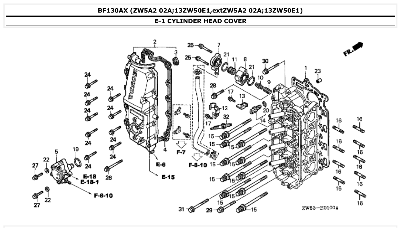Honda BF130AX CYLINDER HEAD COVER parts diagram