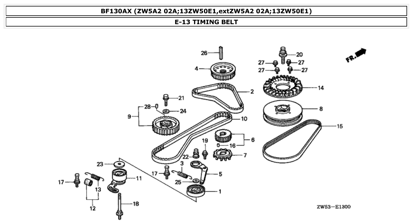 Honda BF130AX TIMING BELT parts diagram