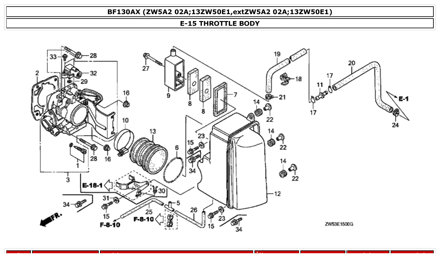 Honda BF130AX THROTTLE BODY parts diagram