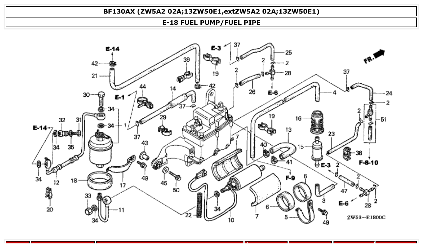 Honda BF130AX FUEL PUMP/FUEL PIPE parts diagram