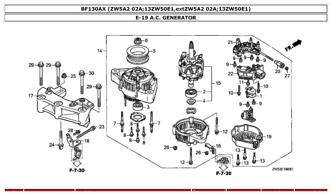 Honda BF130AX A.C. GENERATOR parts diagram