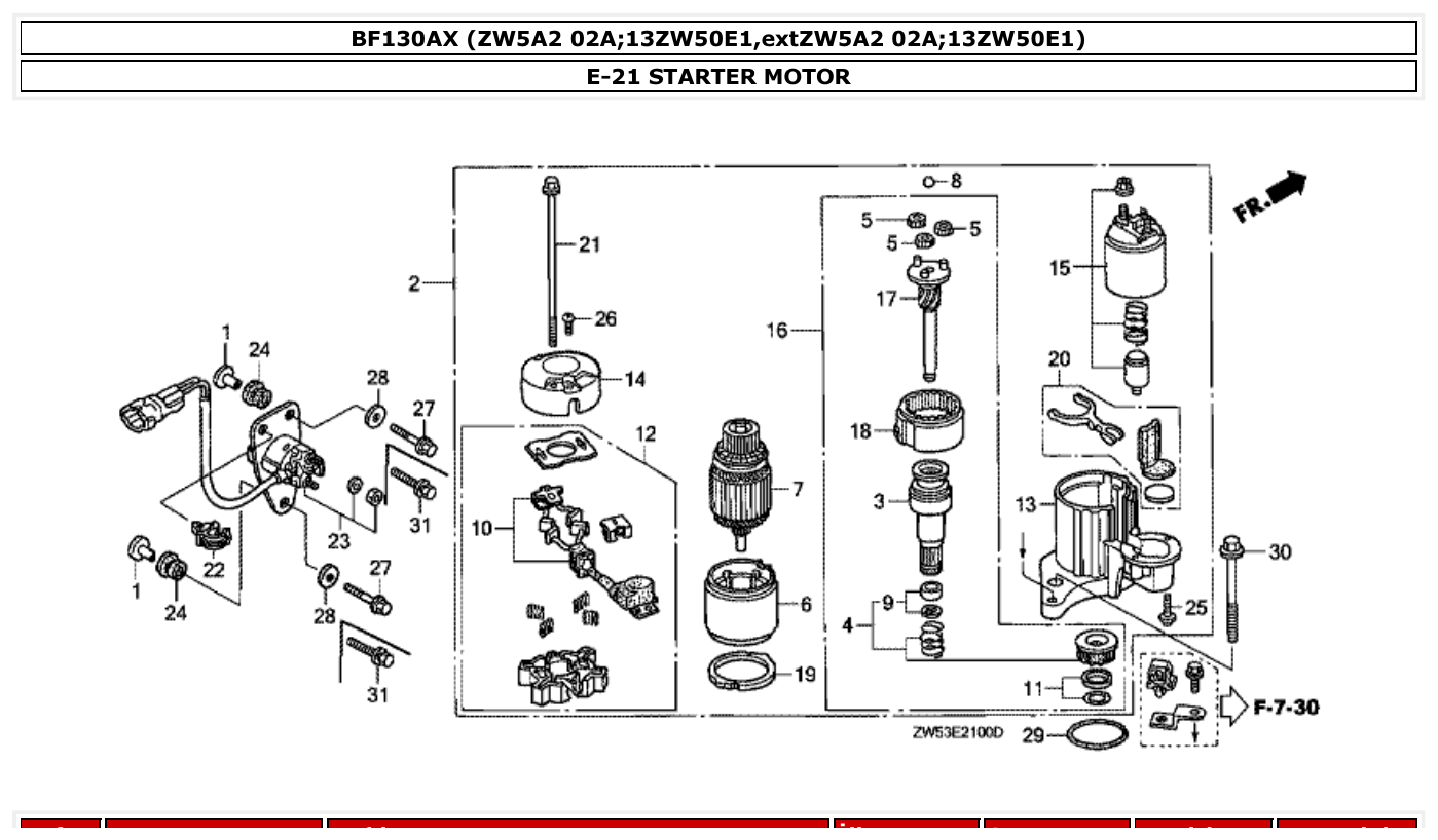 Honda BF130AX STARTER MOTOR parts diagram