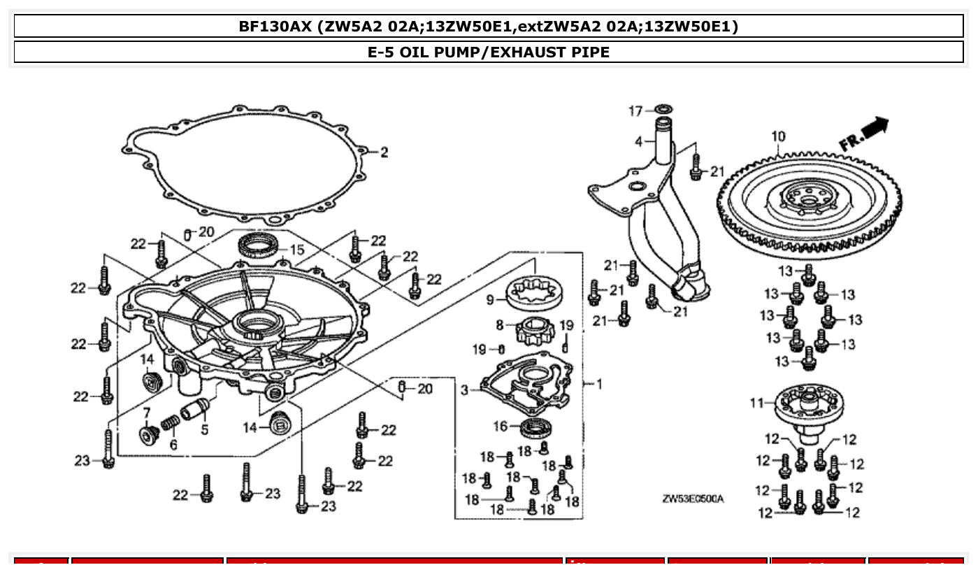 Honda BF130AX OIL PUMP/EXHAUST PIPE parts diagram