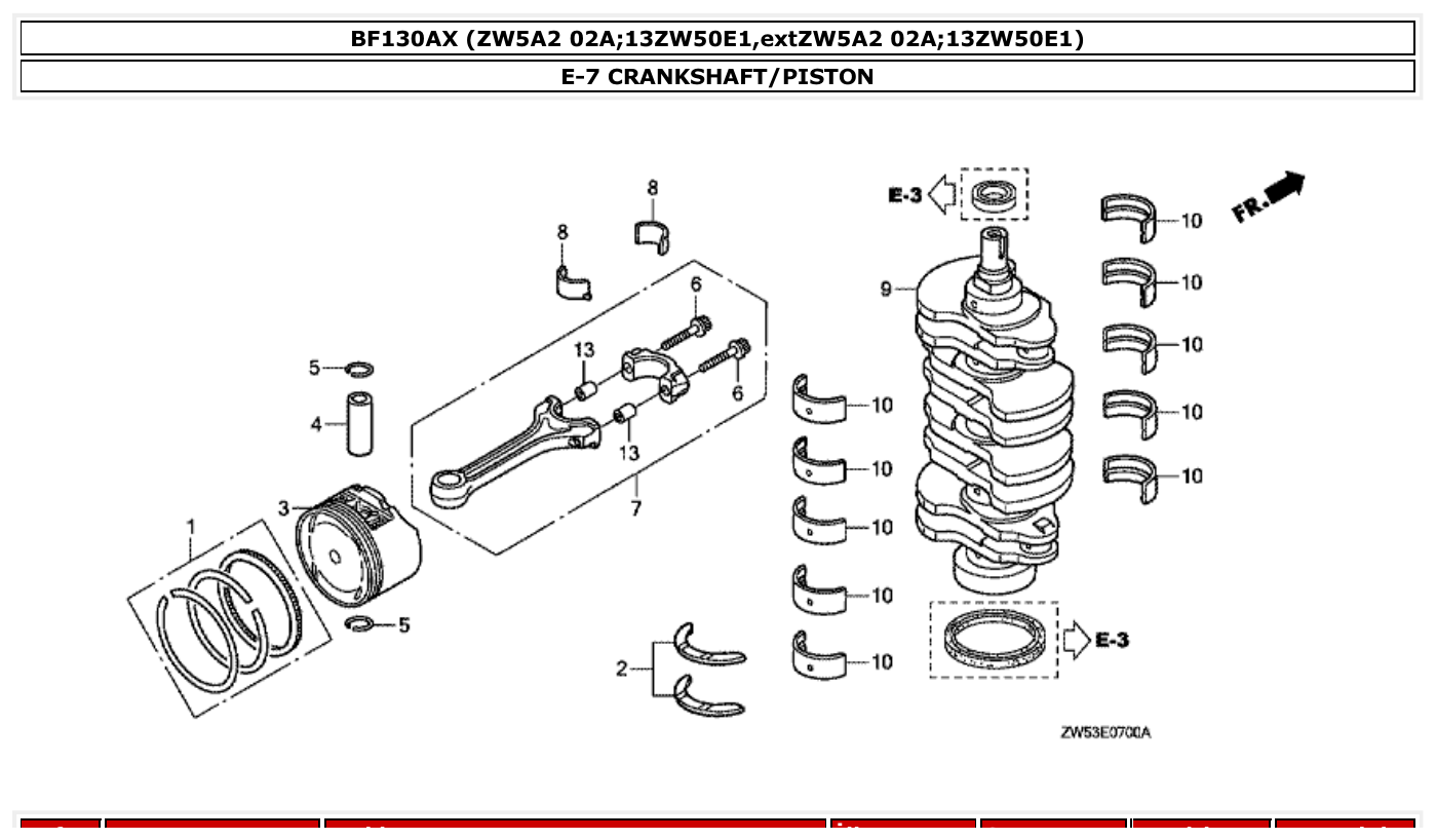Honda BF130AX CRANKSHAFT/PISTON parts diagram