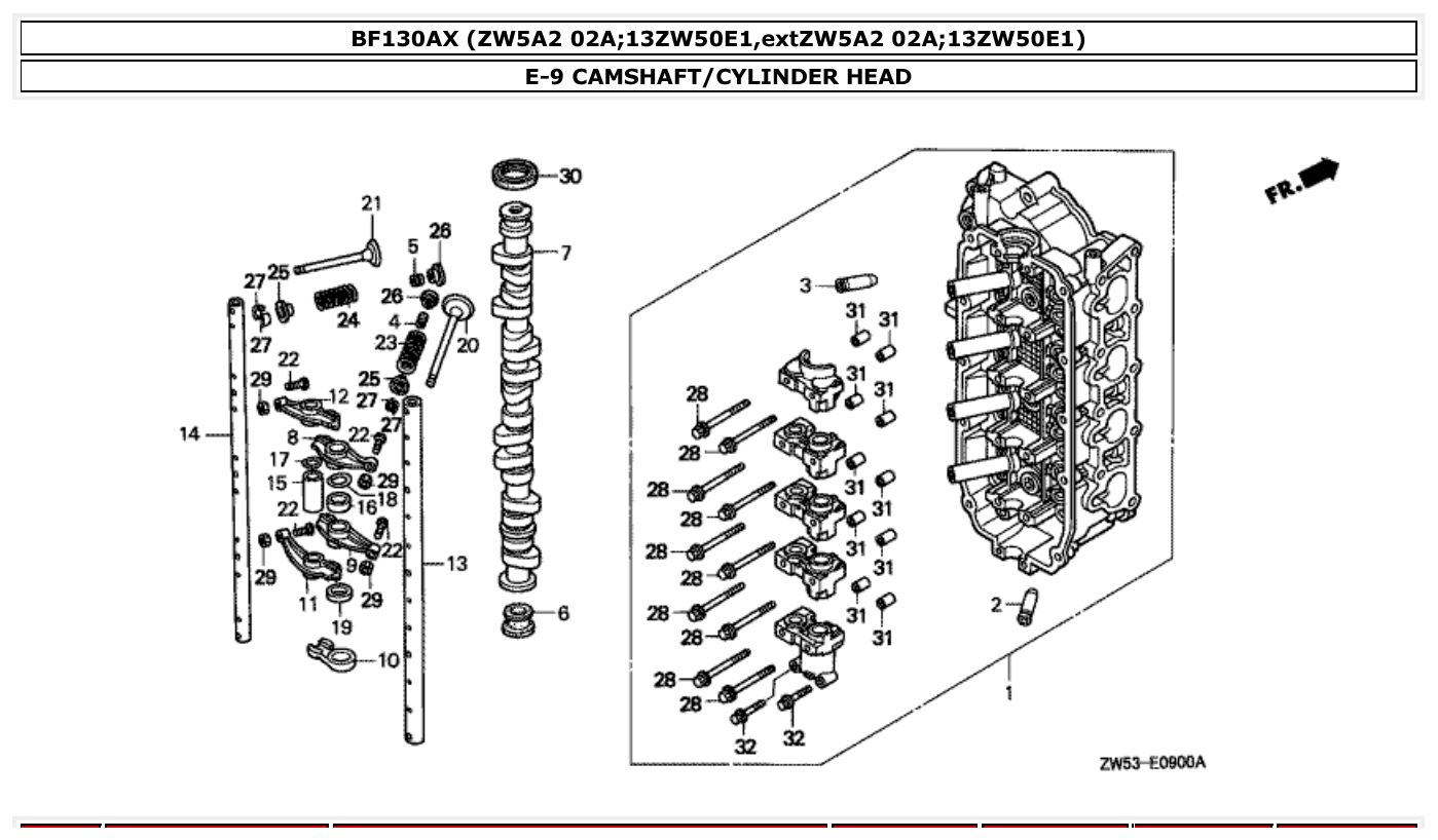 Honda BF130AX CAMSHAFT/CYLINDER HEAD parts diagram