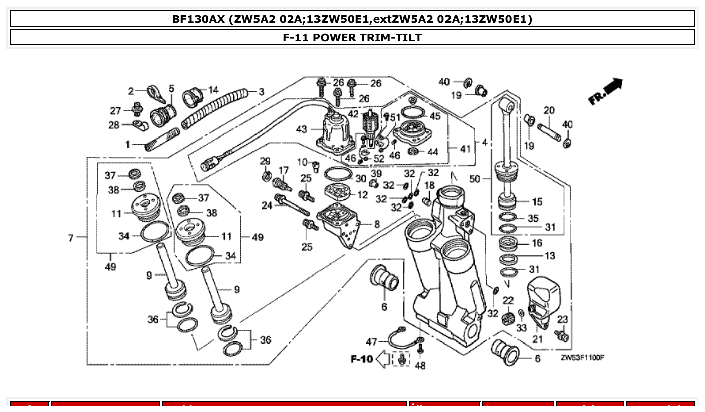 Honda BF130AX POWER TRIM-TILT parts diagram