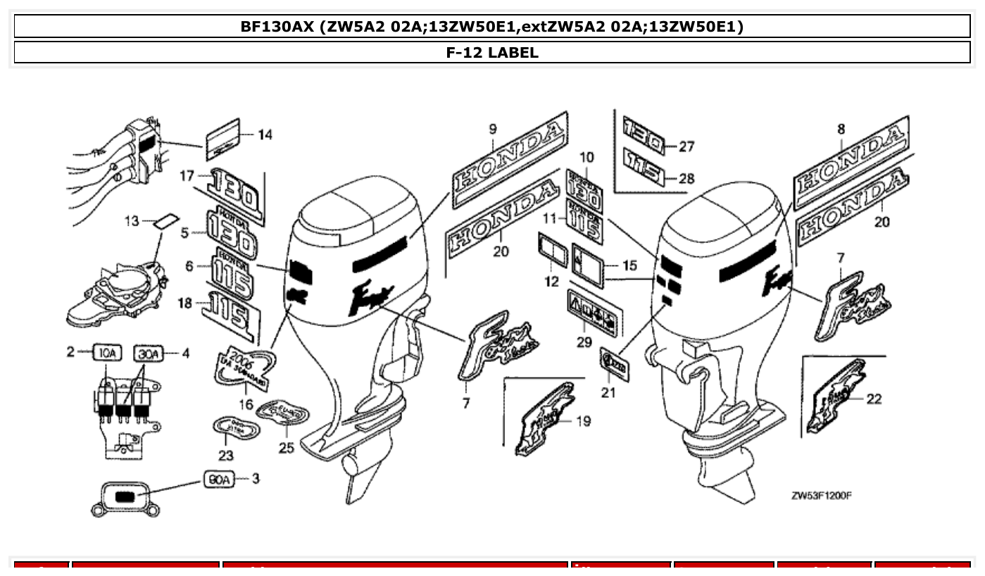 Honda BF130AX LABEL parts diagram