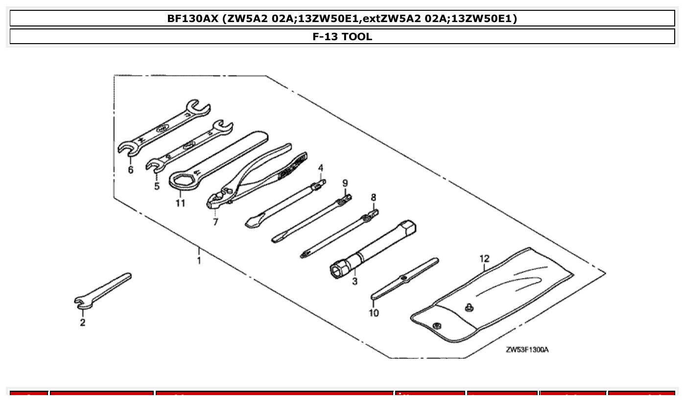Honda BF130AX TOOL parts diagram