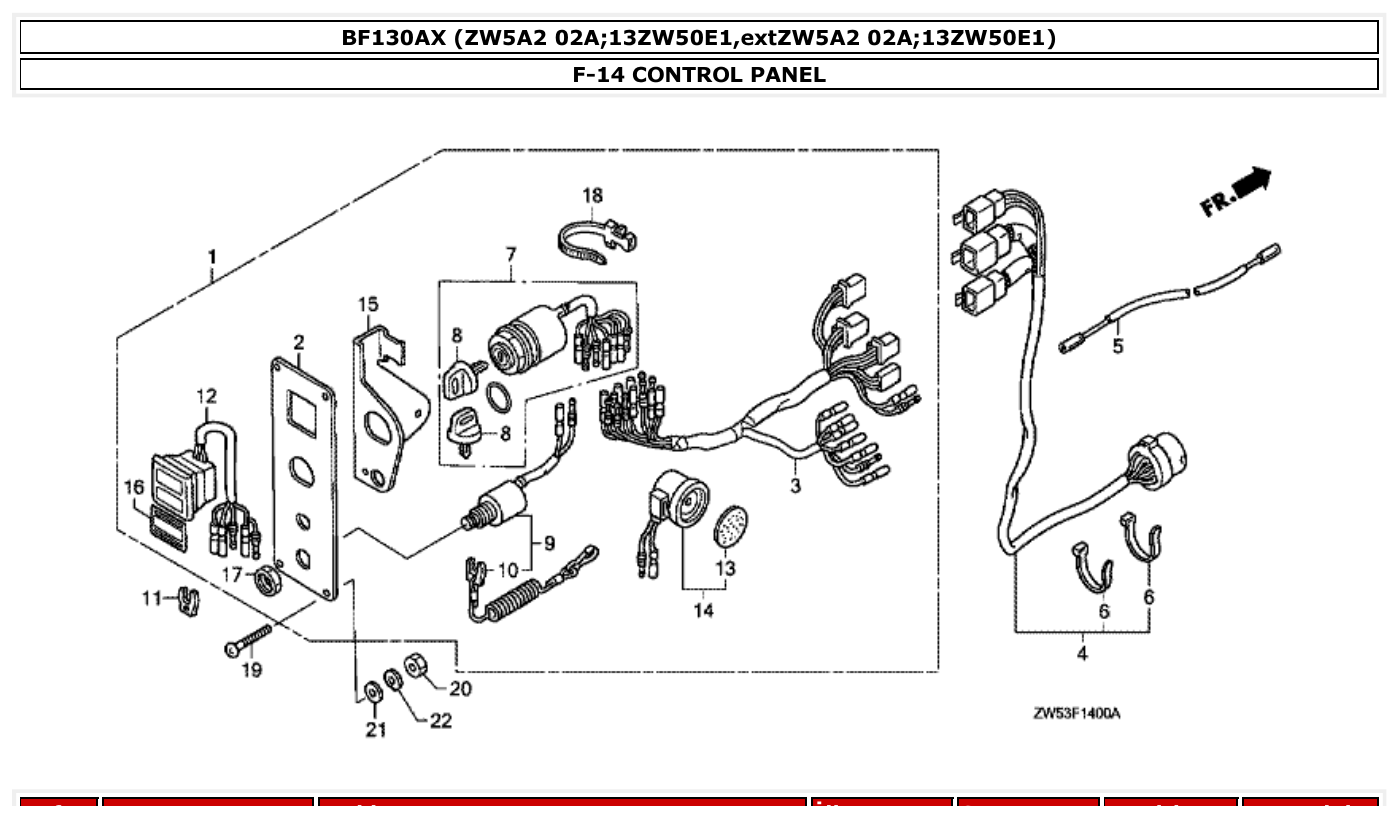 Honda BF130AX CONTROL PANEL parts diagram