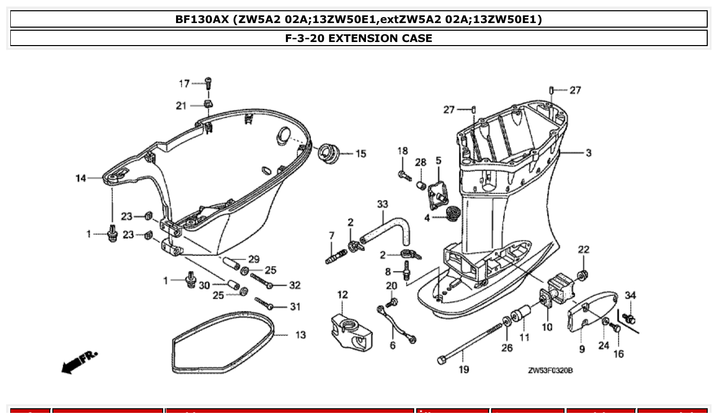 Honda BF130AX EXTENSION CASE parts diagram