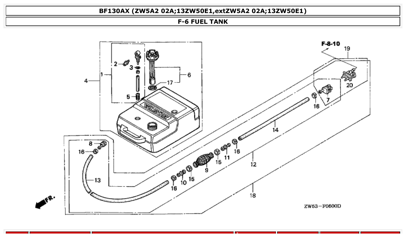 Honda BF130AX FUEL TANK parts diagram