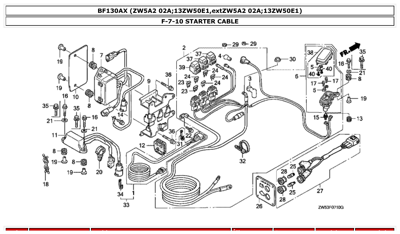 Honda BF130AX STARTER CABLE parts diagram