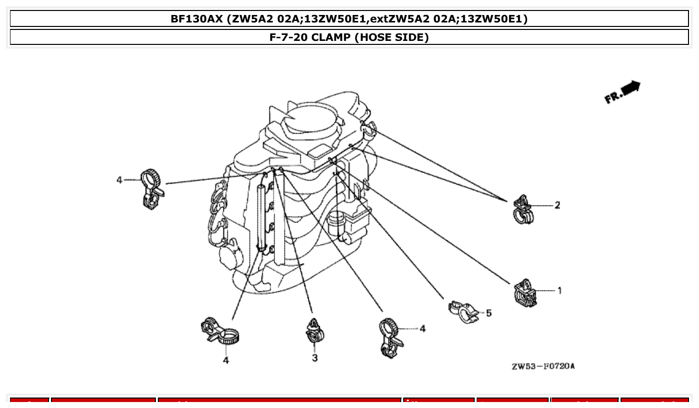 Honda BF130AX CLAMP (HOSE SIDE) parts diagram