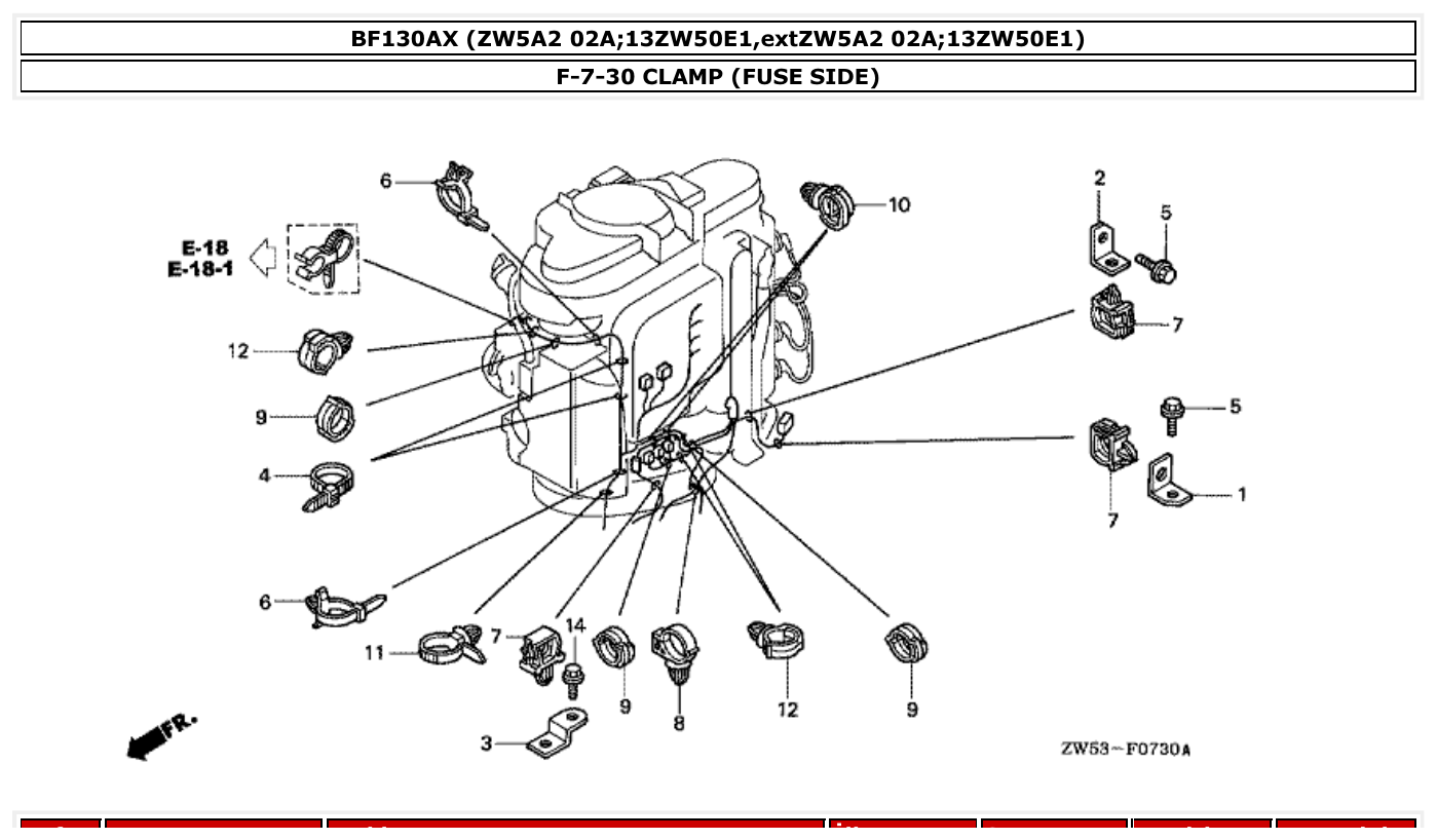 Honda BF130AX CLAMP (FUSE SIDE) parts diagram