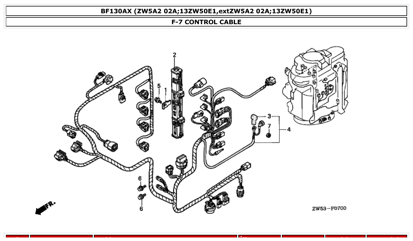 Honda BF130AX CONTROL CABLE parts diagram