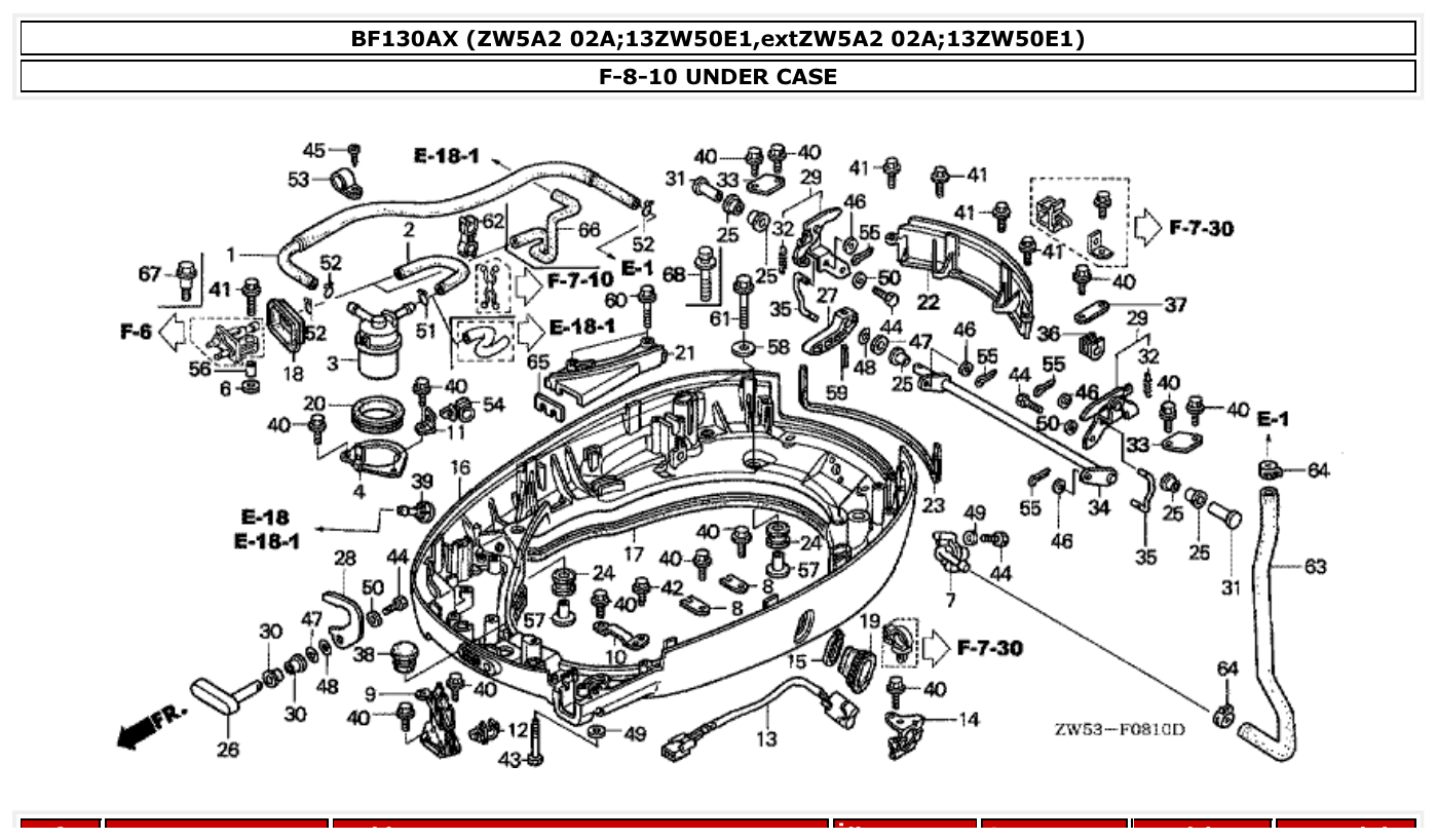 Honda BF130AX UNDER CASE parts diagram