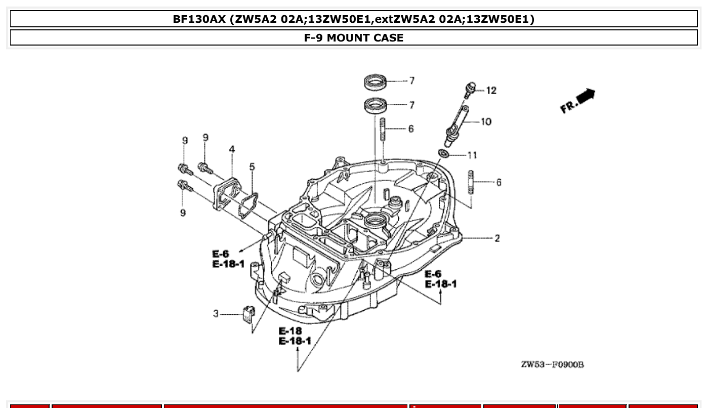 Honda BF130AX MOUNT CASE parts diagram