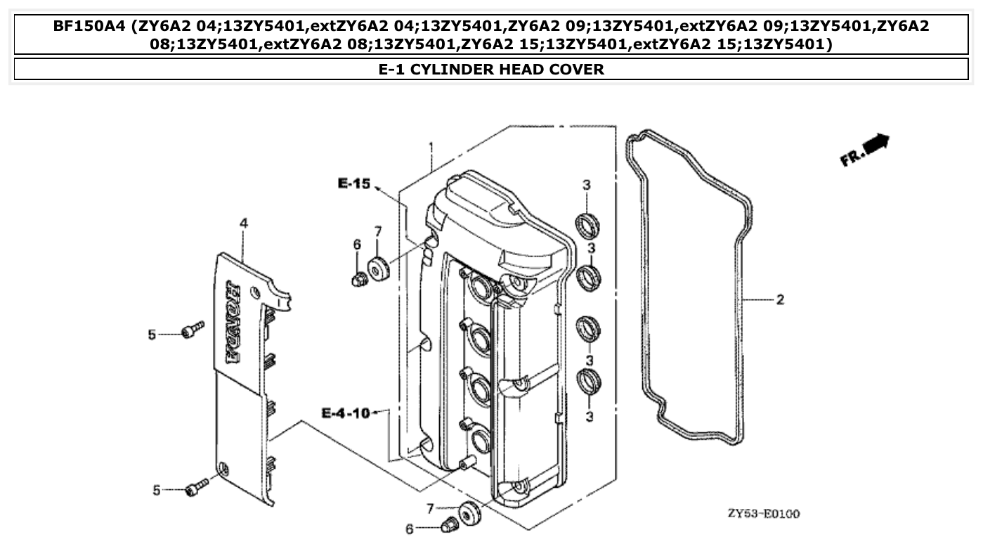 Honda BF150A4 CYLINDER HEAD COVER parts diagram