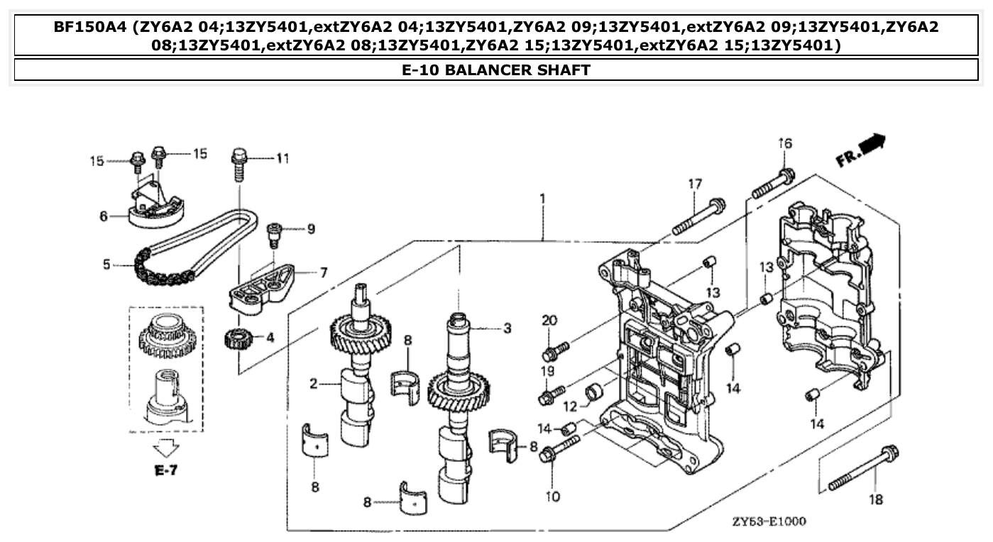 Honda BF150A4 BALANCER SHAFT parts diagram
