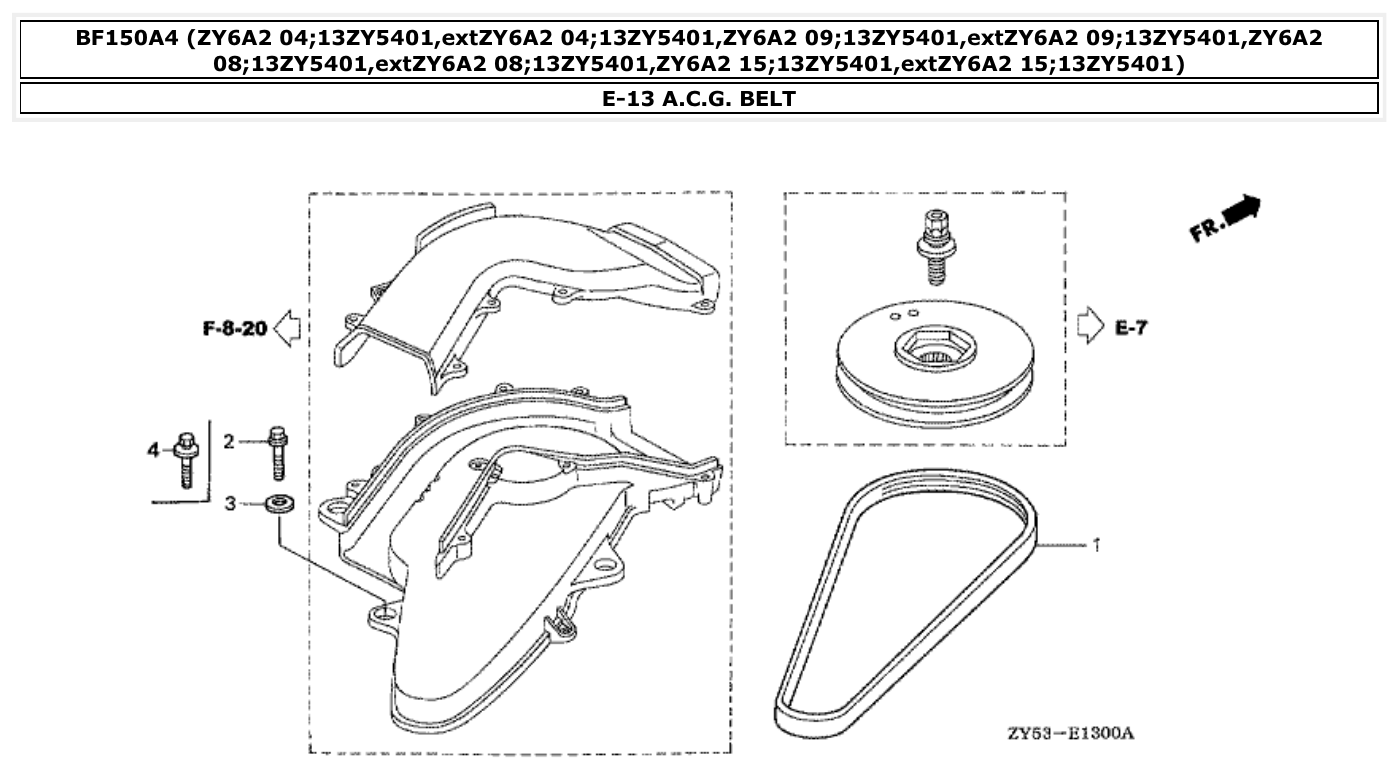 Honda BF150A4 A.C.G. BELT parts diagram