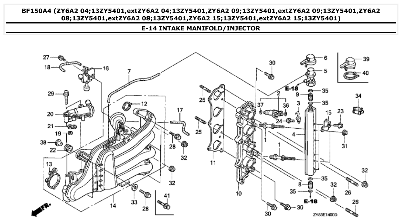 Honda BF150A4 INTAKE MANIFOLD/INJECTOR parts diagram