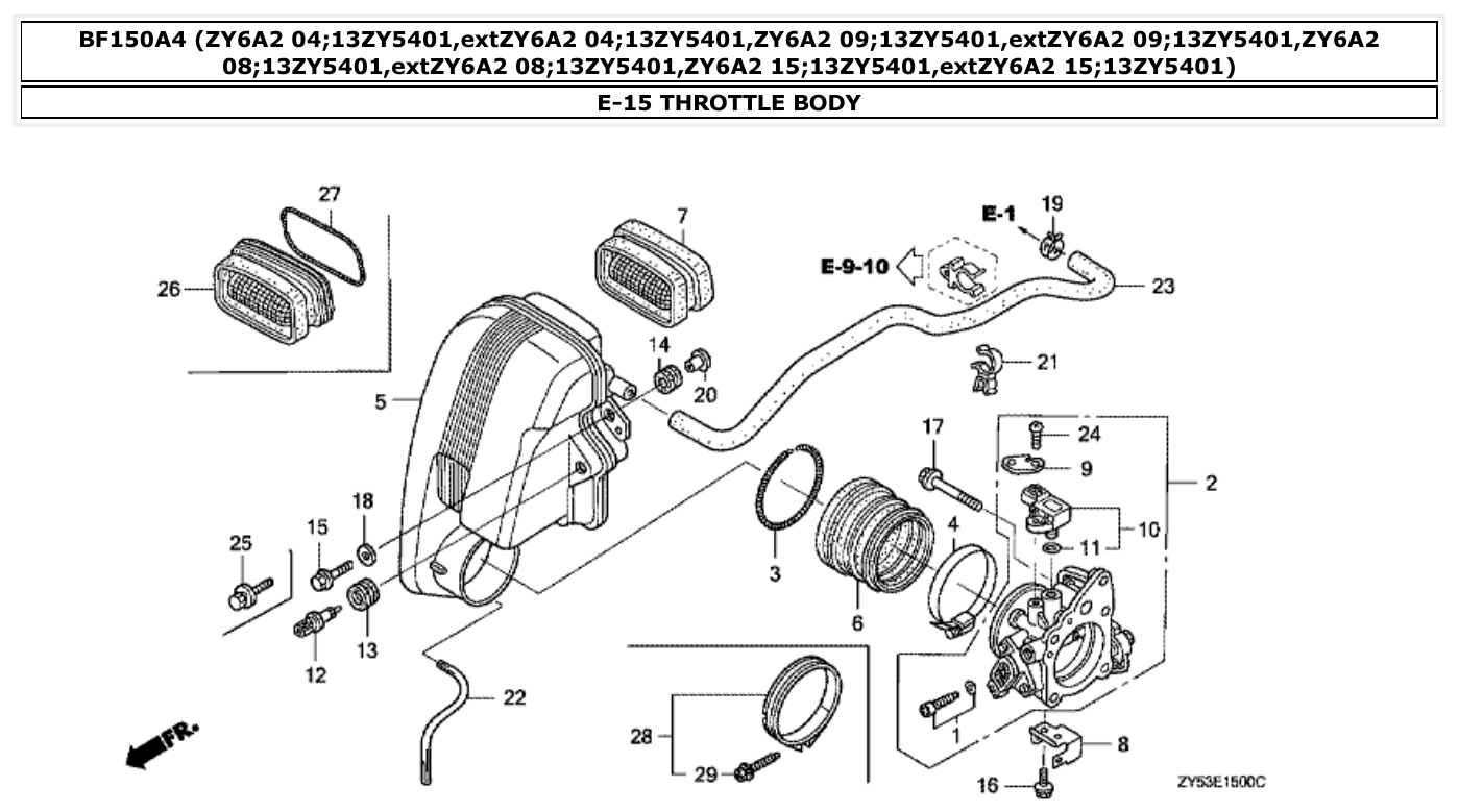 Honda BF150A4 THROTTLE BODY parts diagram