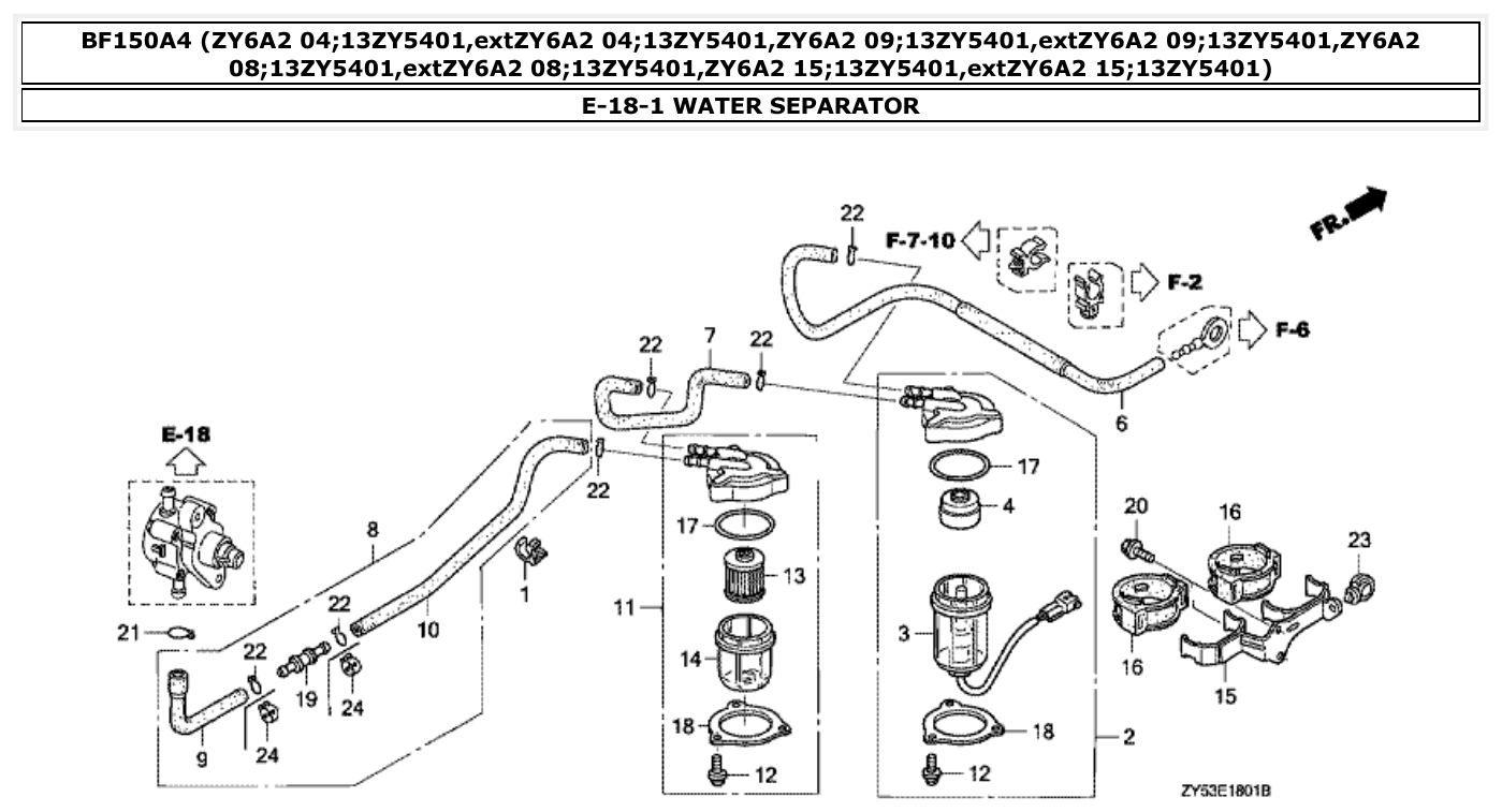 Honda BF150A4 WATER SEPARATOR parts diagram