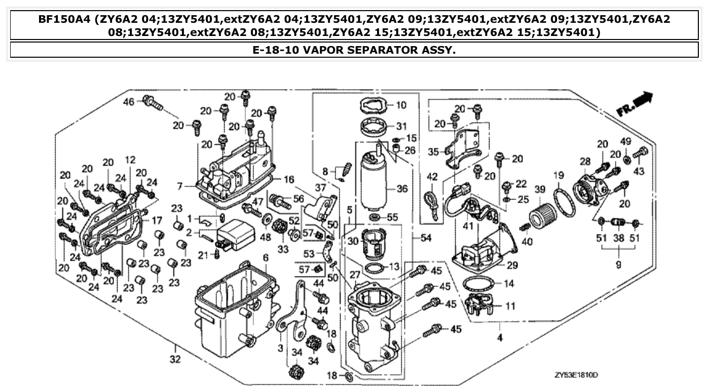 Honda BF150A4 VAPOR SEPARATOR ASSY. parts diagram