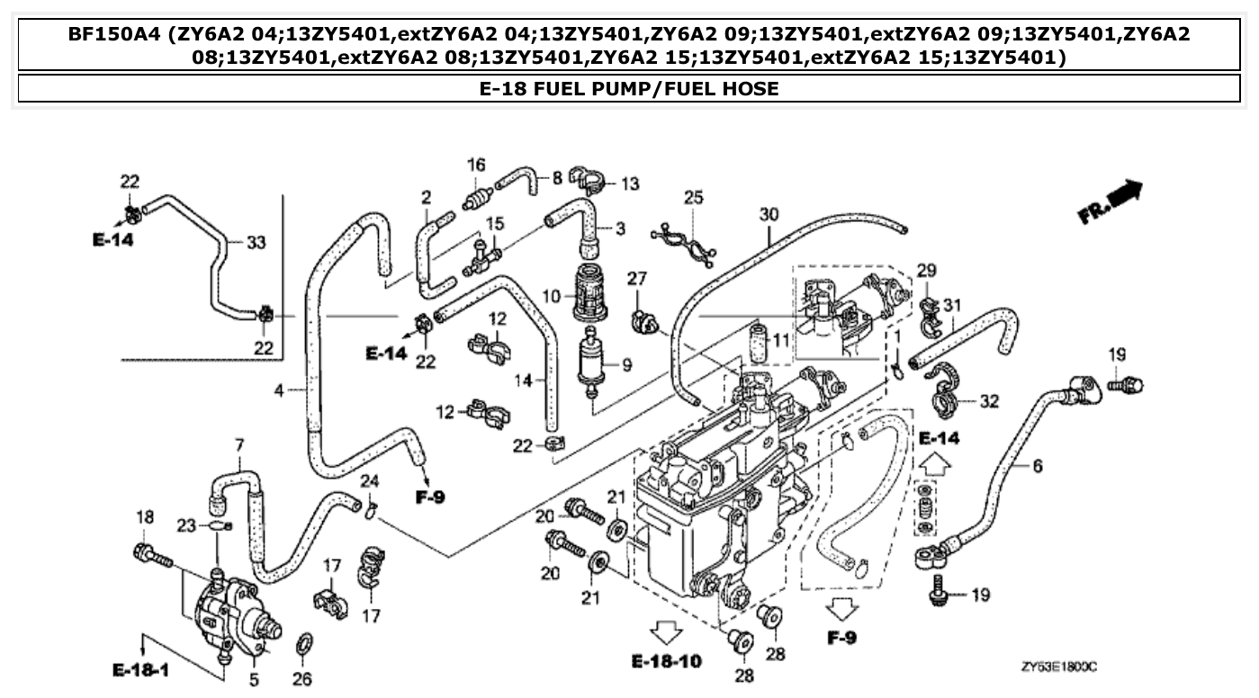 Honda BF150A4 FUEL PUMP/FUEL HOSE parts diagram