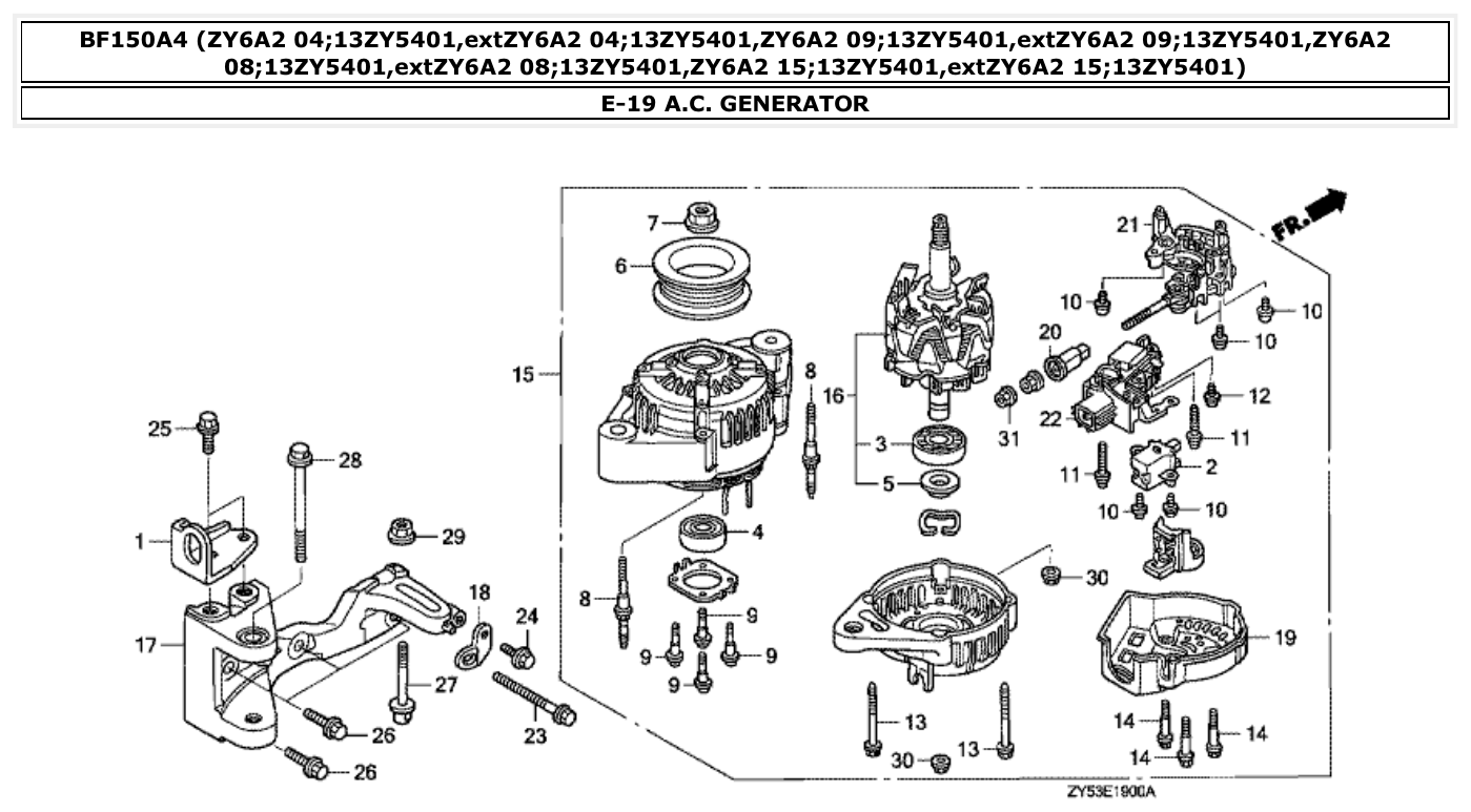 Honda BF150A4 A.C. GENERATOR parts diagram
