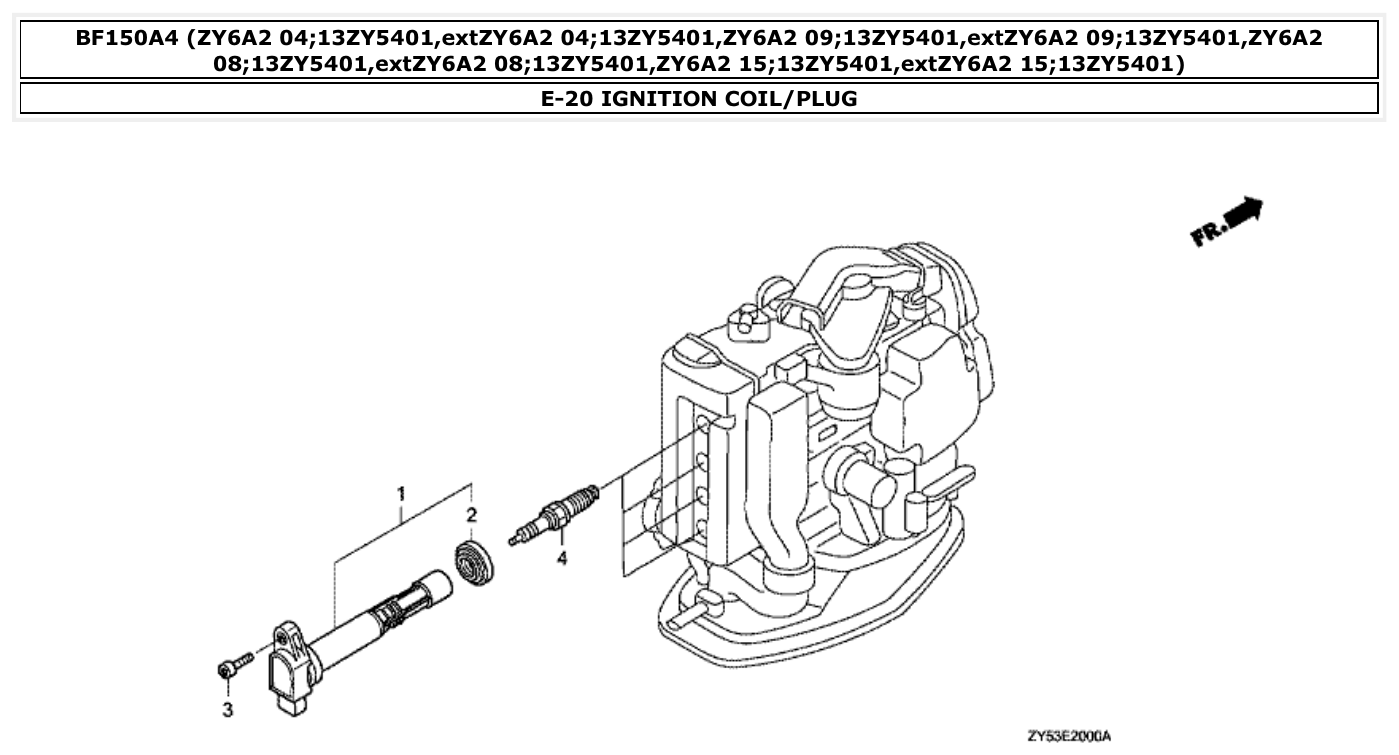 Honda BF150A4 IGNITION COIL/PLUG parts diagram