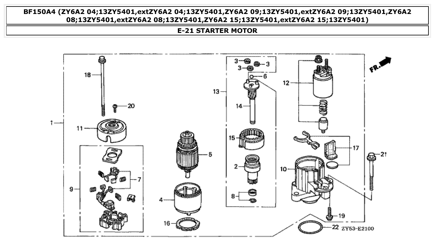 Honda BF150A4 STARTER MOTOR parts diagram
