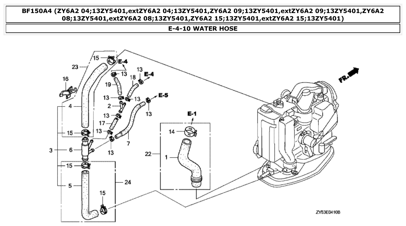 Honda BF150A4 WATER HOSE parts diagram