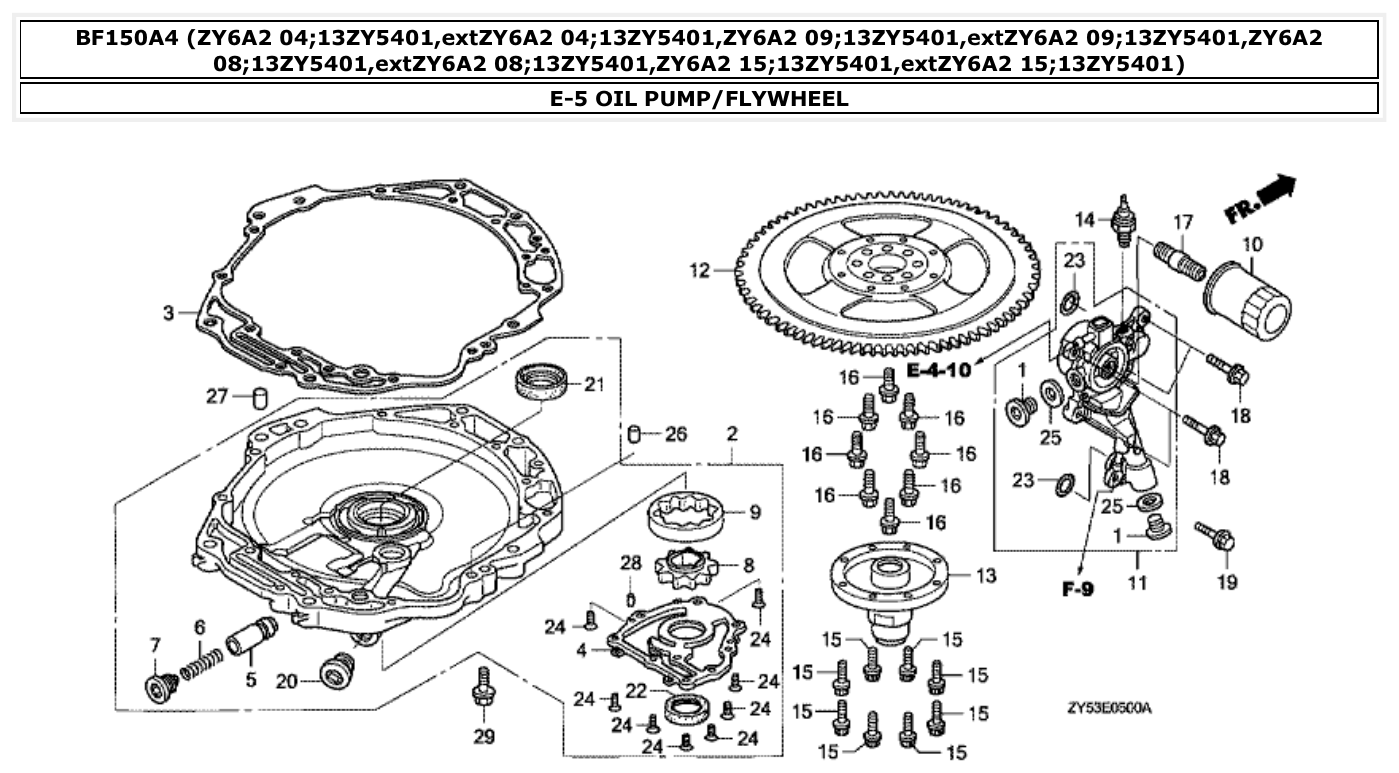 Honda BF150A4 OIL PUMP/FLYWHEEL parts diagram