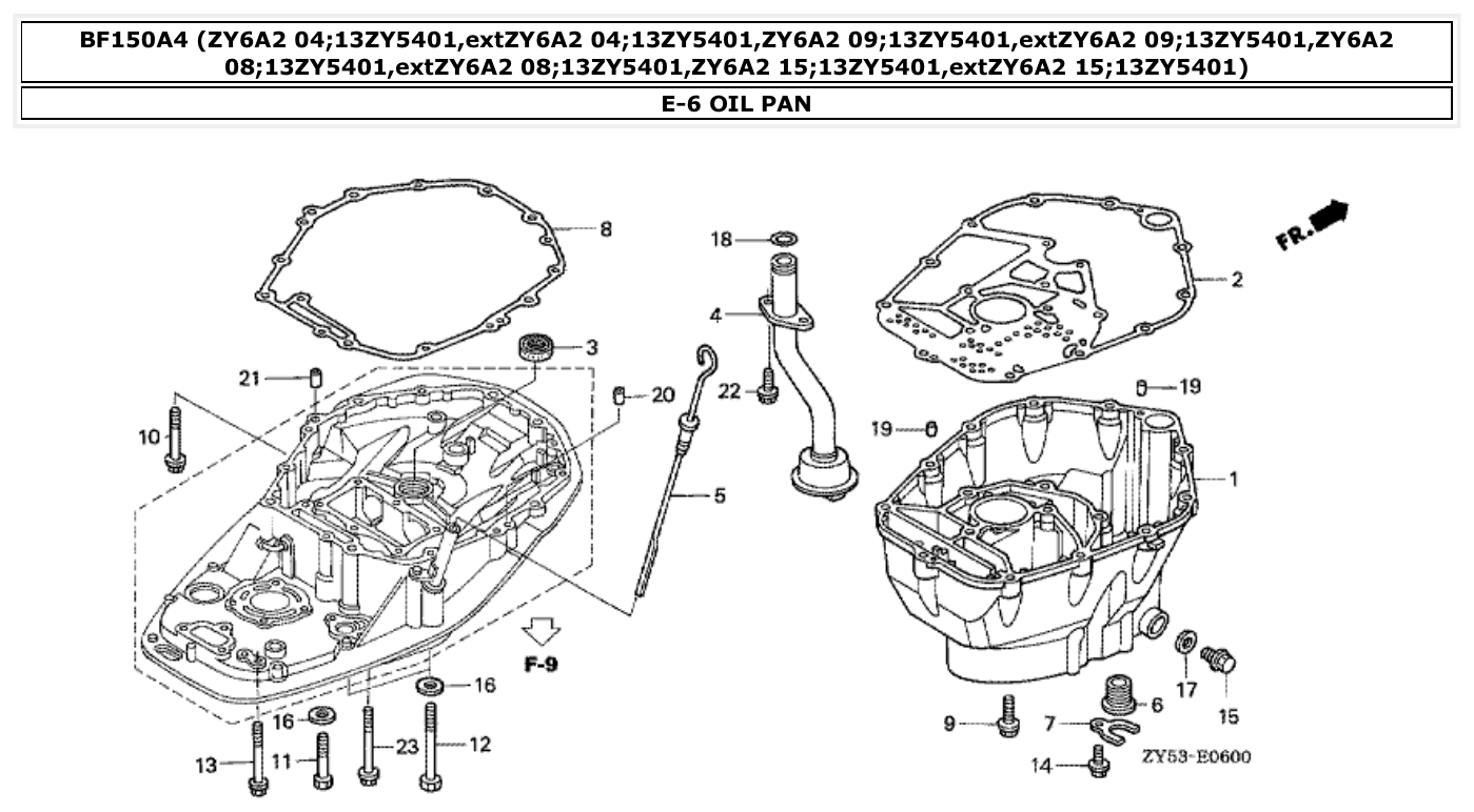 Honda BF150A4 OIL PAN parts diagram