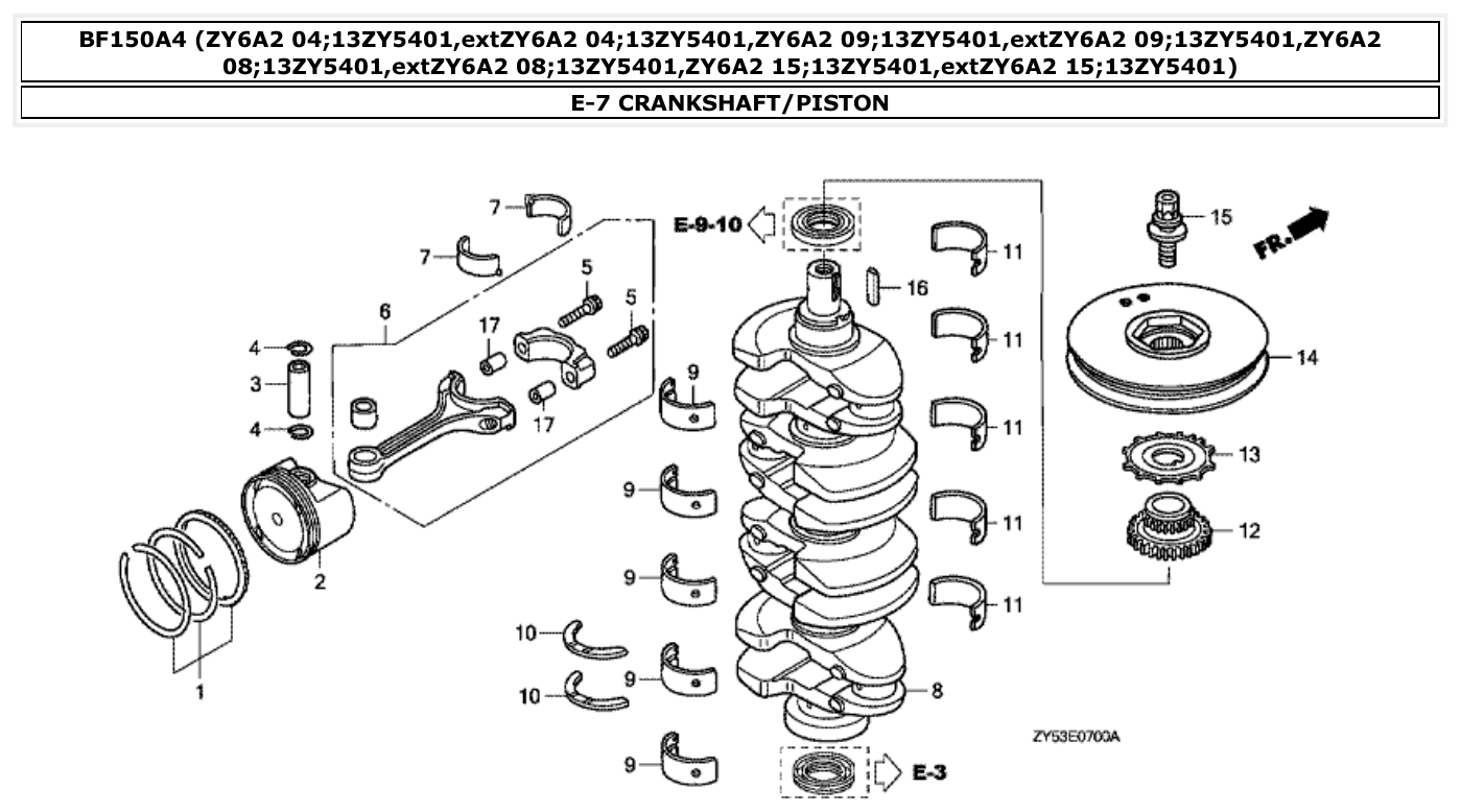 Honda BF150A4 CRANKSHAFT/PISTON parts diagram