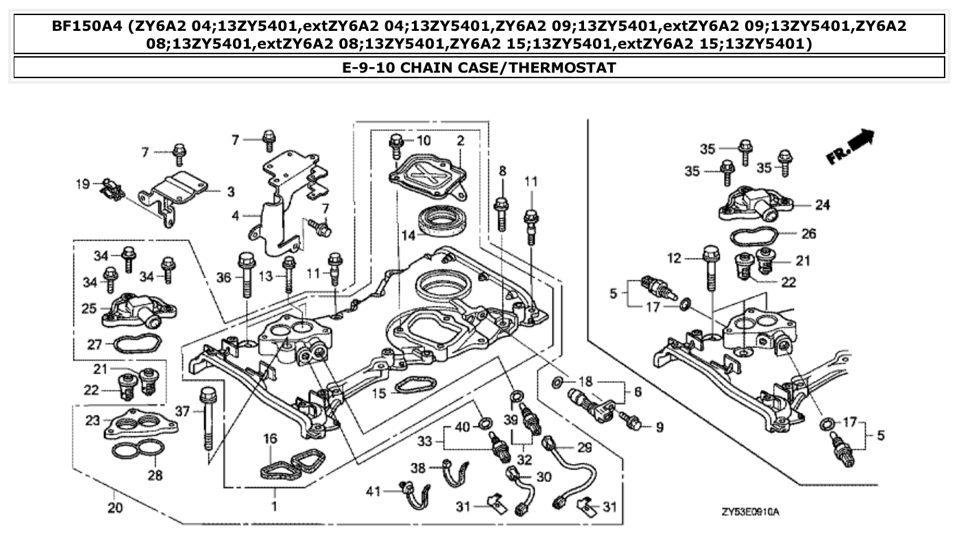 Honda BF150A4 CHAIN CASE/THERMOSTAT parts diagram