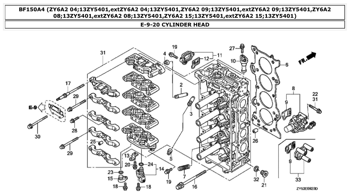 Honda BF150A4 CYLINDER HEAD parts diagram