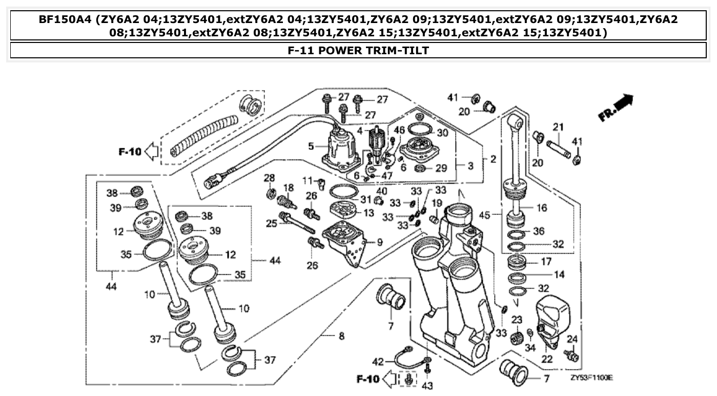 Honda BF150A4 POWER TRIM-TILT parts diagram