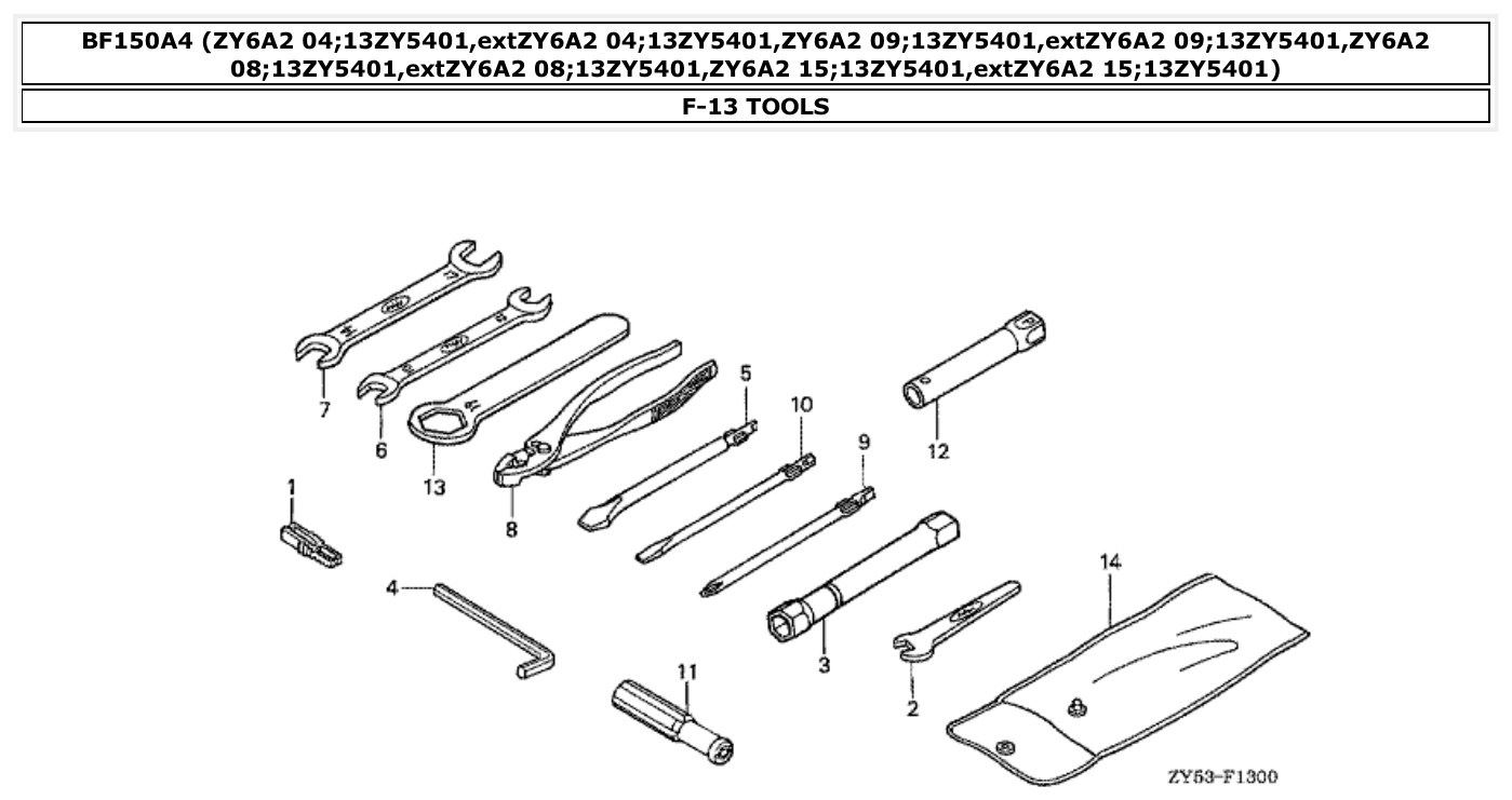 Honda BF150A4 TOOLS parts diagram