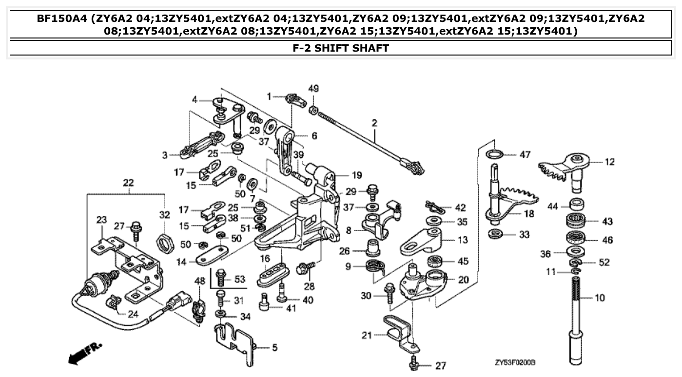 Honda BF150A4 SHIFT SHAFT parts diagram