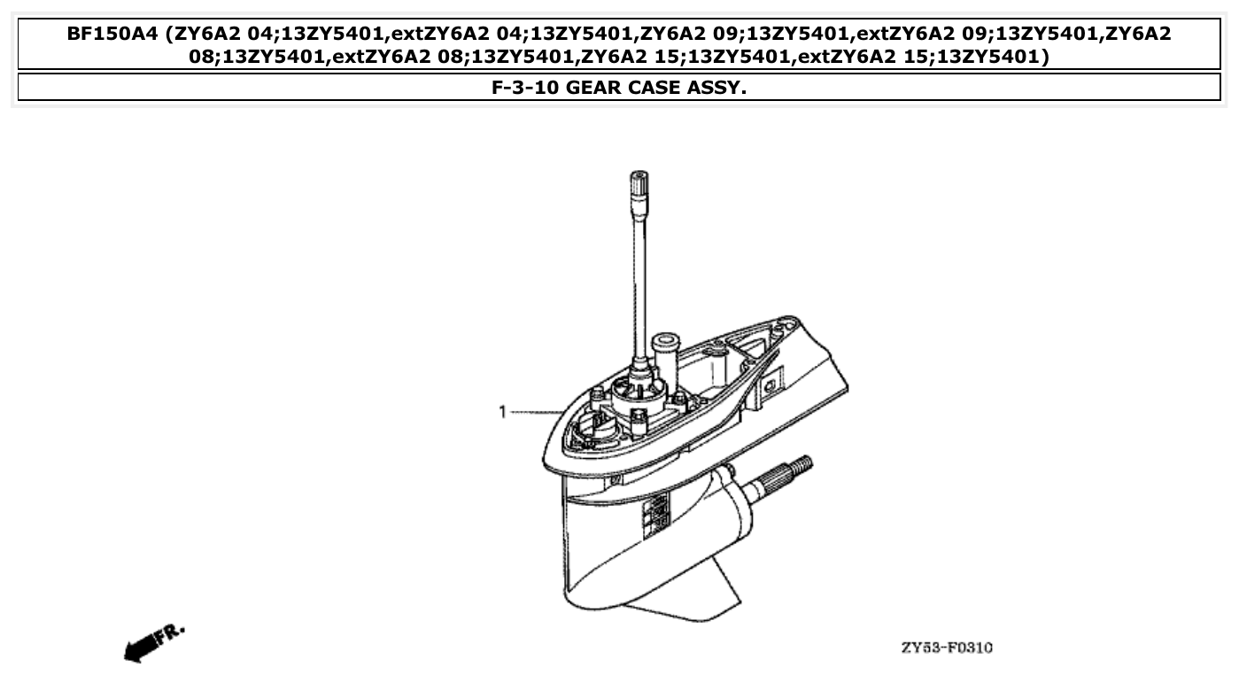 Honda BF150A4 GEAR CASE ASSY. parts diagram