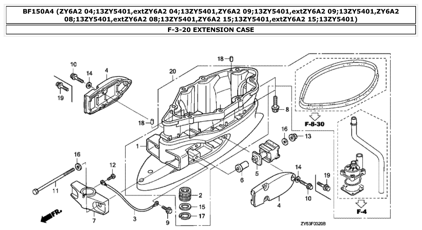 Honda BF150A4 EXTENSION CASE parts diagram