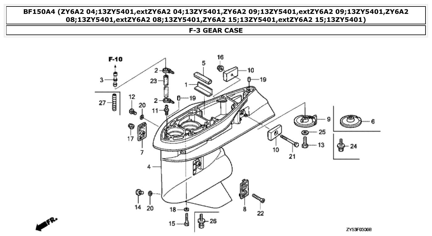 Honda BF150A4 GEAR CASE parts diagram