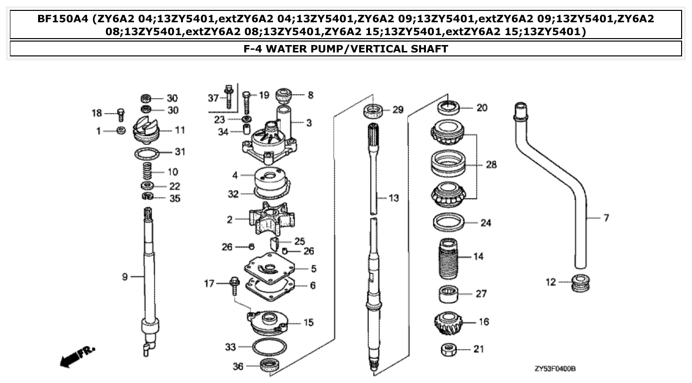 Honda BF150A4 WATER PUMP/VERTICAL SHAFT parts diagram
