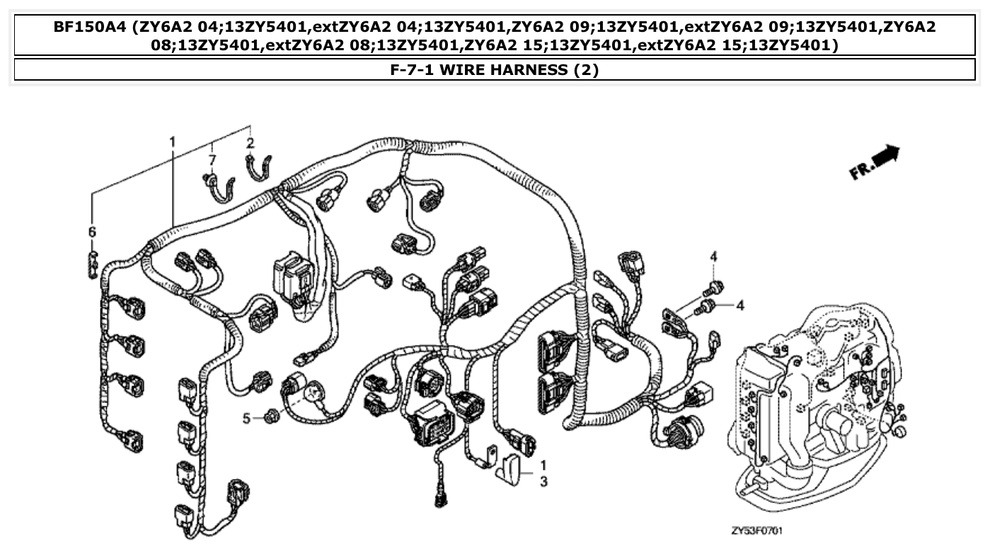 Honda BF150A4 WIRE HARNESS (2) parts diagram