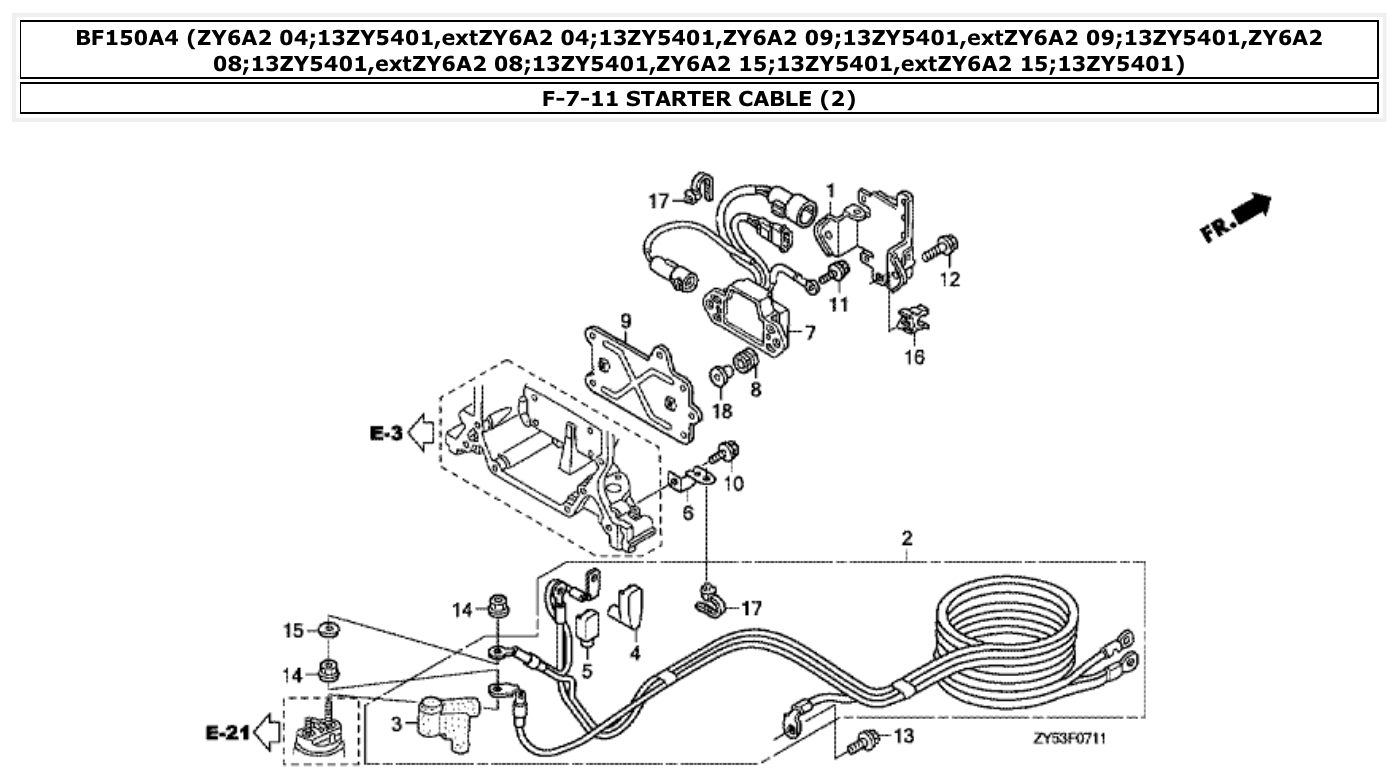 Honda BF150A4 STARTER CABLE (2) parts diagram