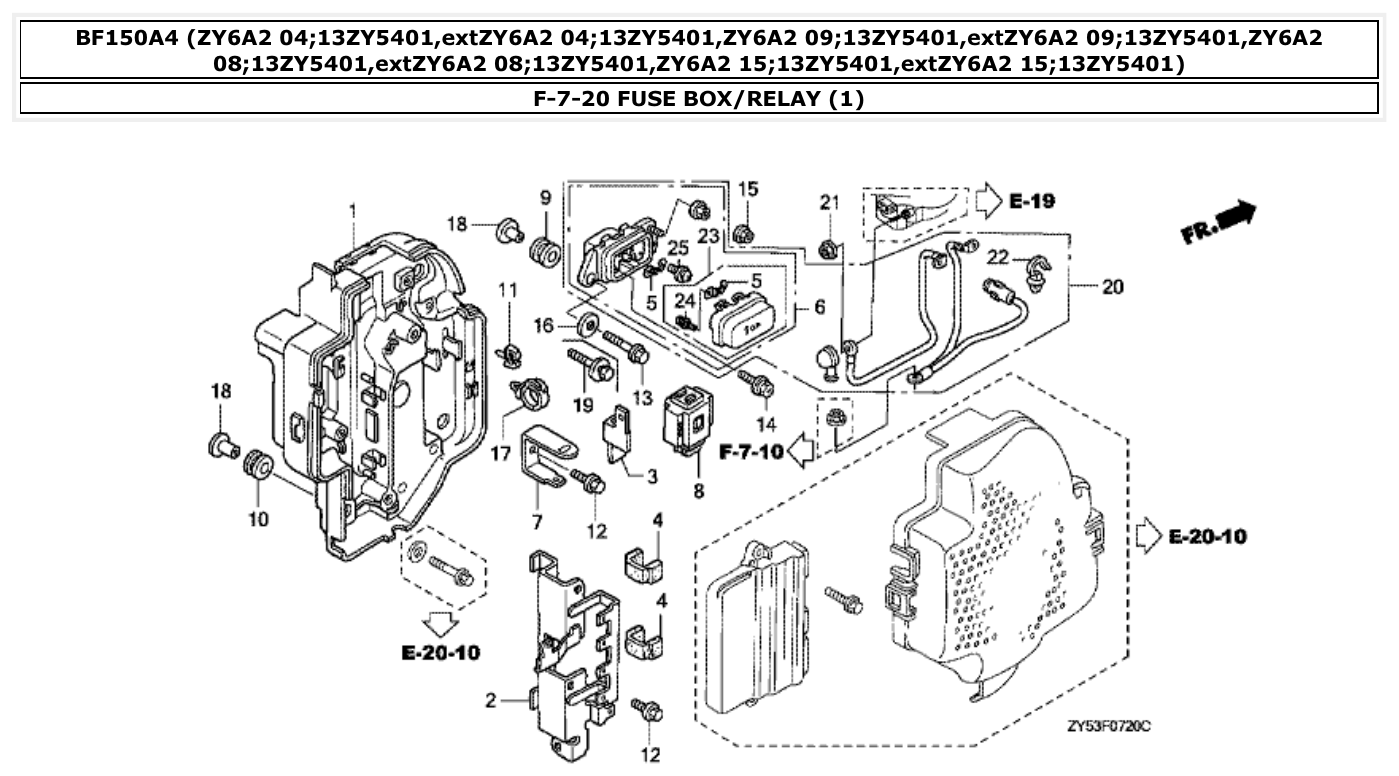 Honda BF150A4 FUSE BOX/RELAY (1) parts diagram