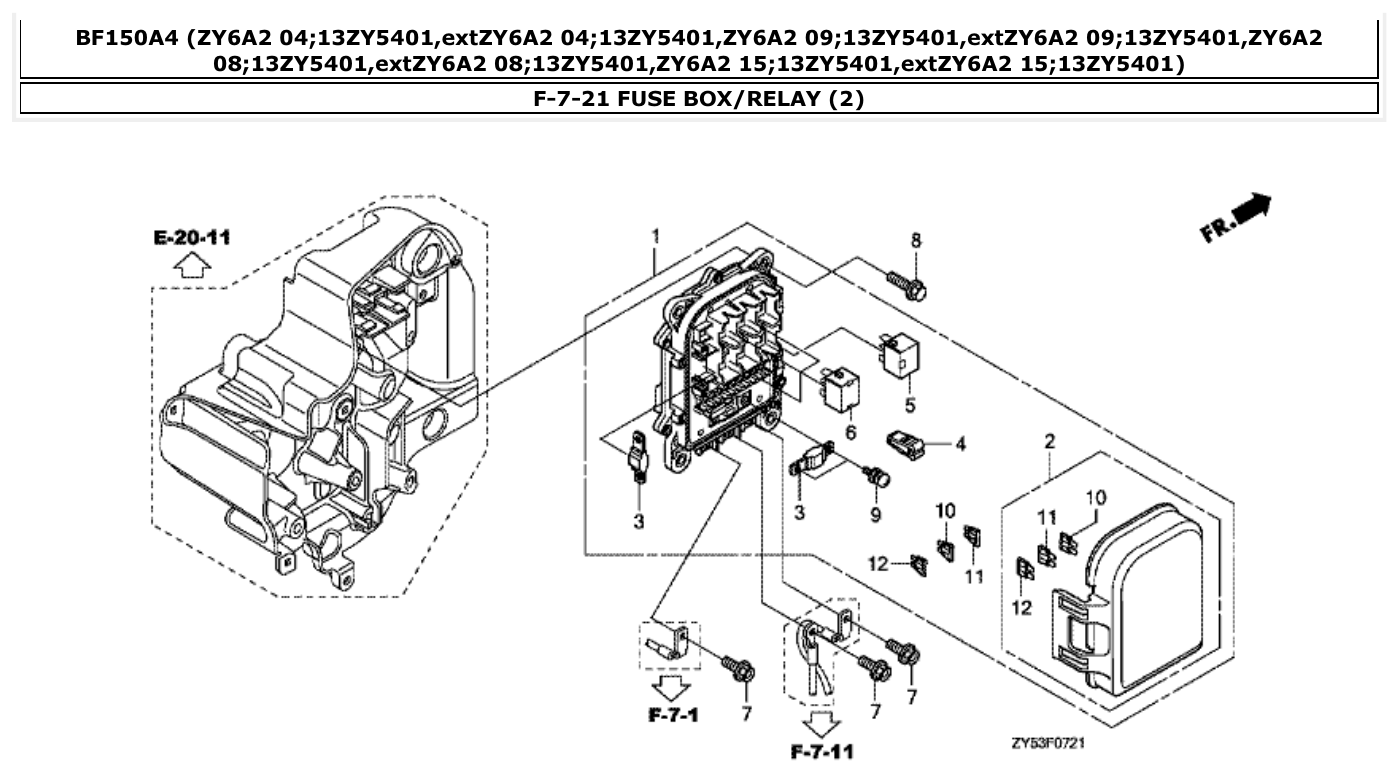Honda BF150A4 FUSE BOX/RELAY (2) parts diagram
