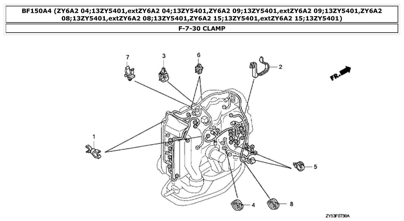Honda BF150A4 CLAMP parts diagram